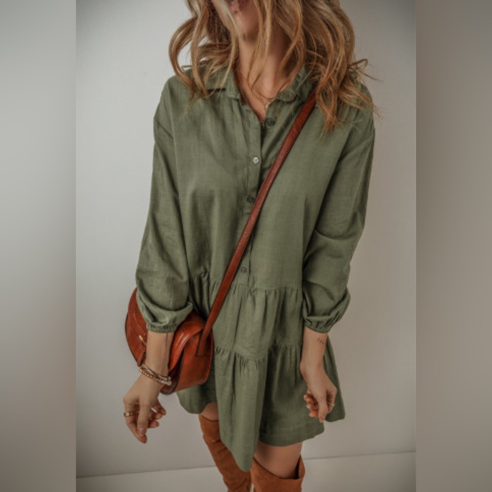 Olive pleated mini dress - Picture 4 of 5